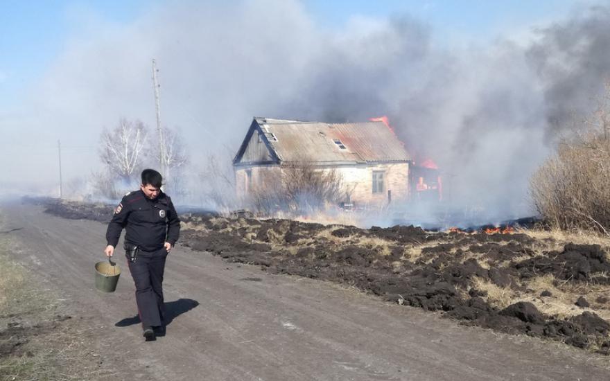 Полицейские и местные жители тушили пожар возле города Петухово