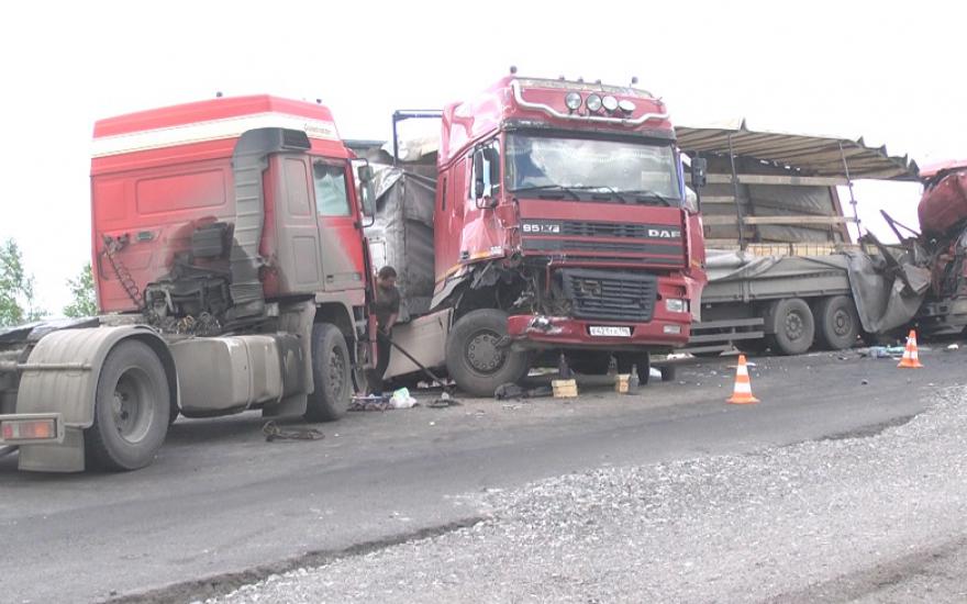 В Курганской области в аварии столкнулись три грузовика