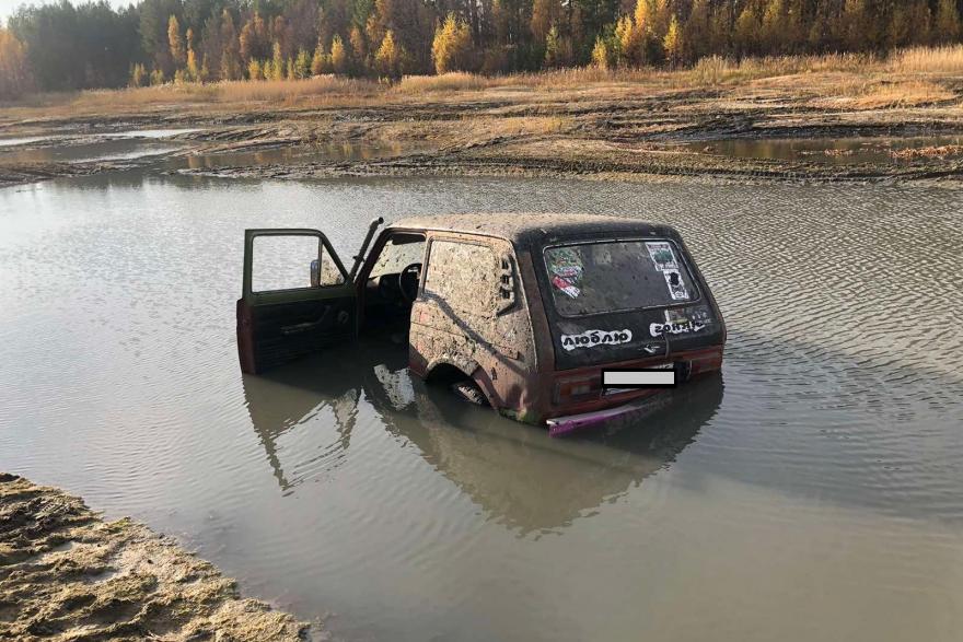 В Кургане «Нива» утонула в озере, водитель в реанимации 
