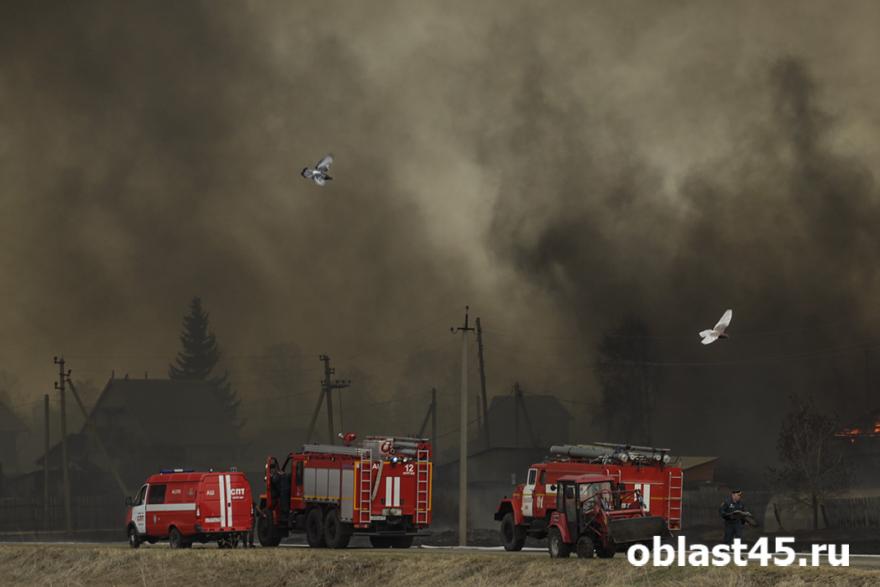 В курганском округе огнеборцы тушат ландшафтный пожар
